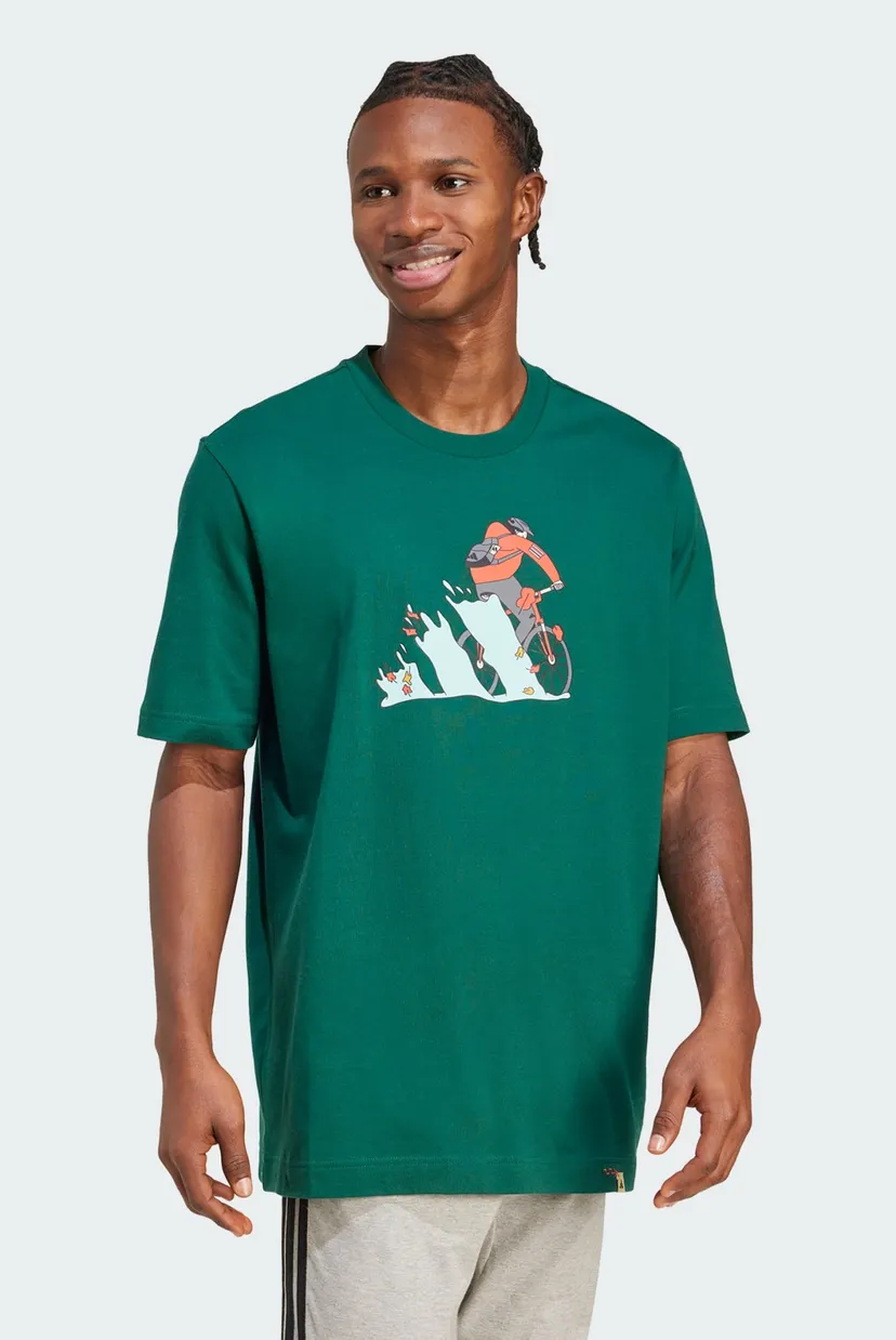 Мужская зеленая футболка Doodle Hunt Bike Graphic adidas JM6497