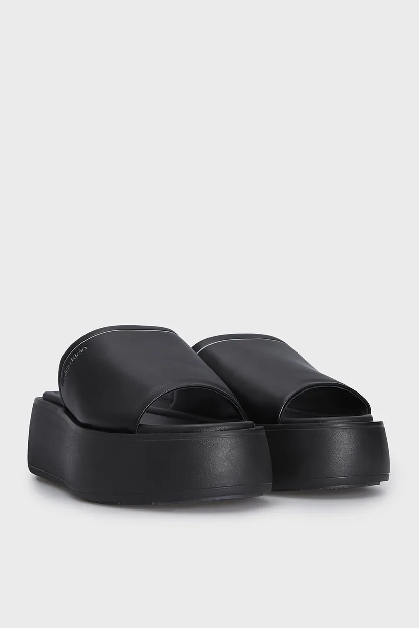 Жіночі чорні шкіряні слайдери FLATFORM SLIDE LTH 3