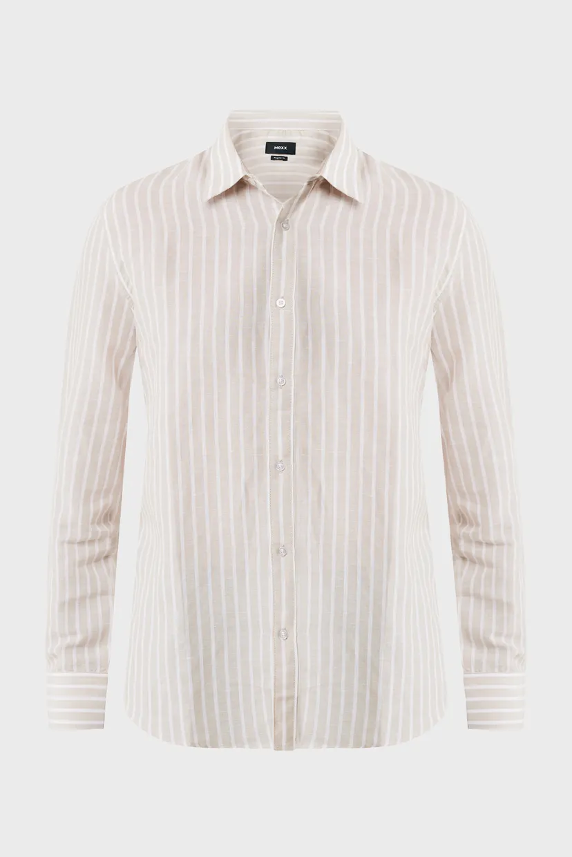 Мужская бежевая льняная рубашка в полоску AIDEN Basic linen shirt striped 5