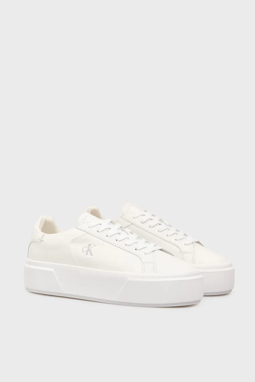 Женские белые кожаные сникерсы FLATFORM LACE UP 3