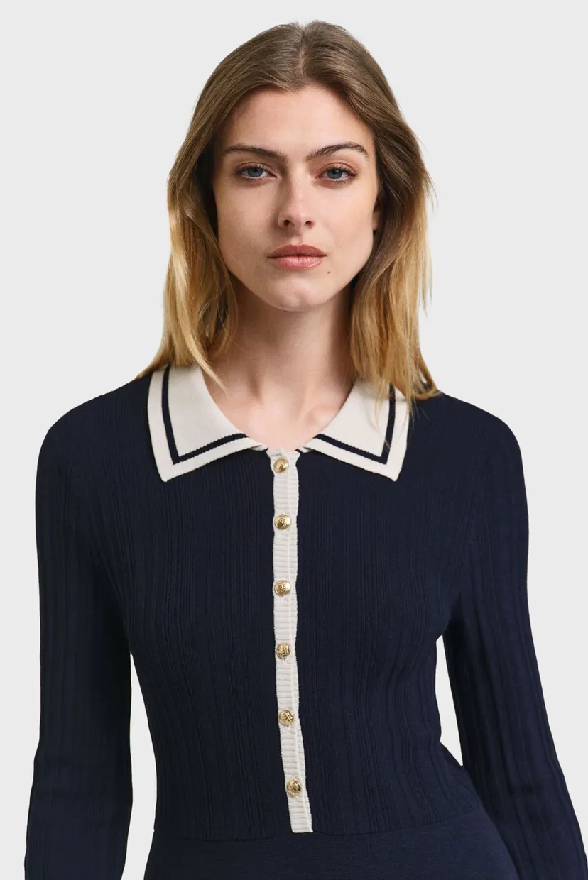 Жіноча темно-синя сукня CONTRAST RIBBED KNITTED DRESS 4