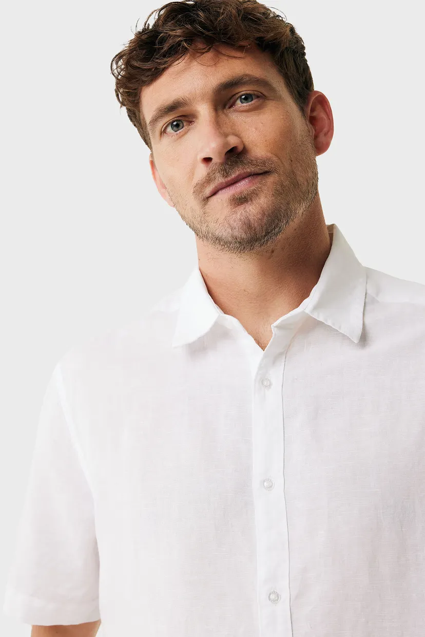 Чоловіча біла лляна сорочка BRANDON Basic linen shirt short sleeve 4