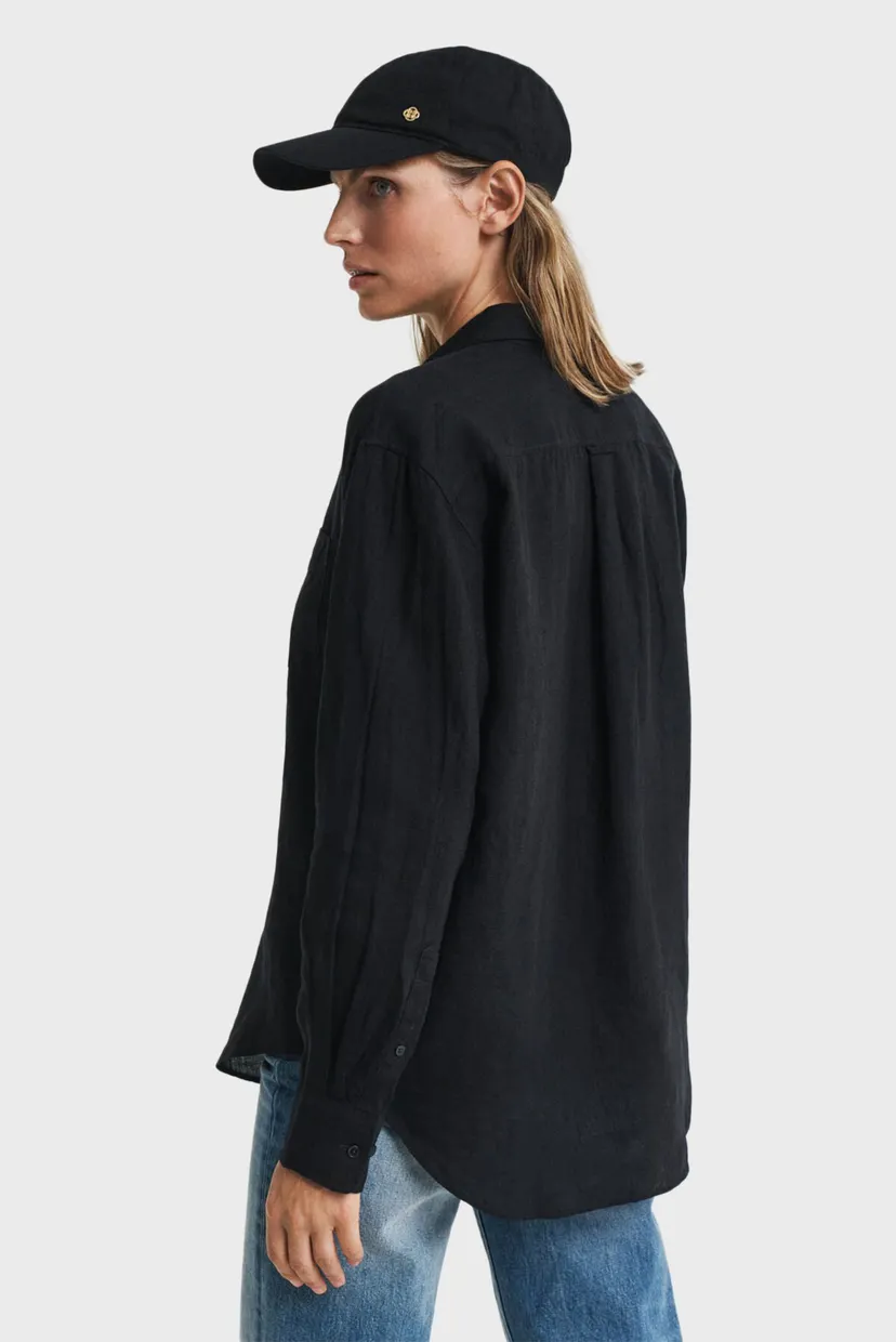 Жіноча чорна лляна сорочка REL LINEN SHIRT 4