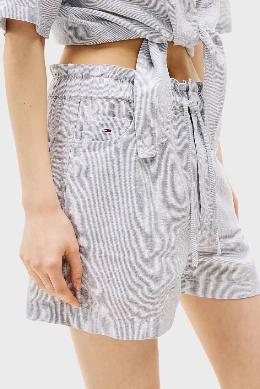 Женские голубые шорты в полоску TJW COTTON LINEN SHORT 4