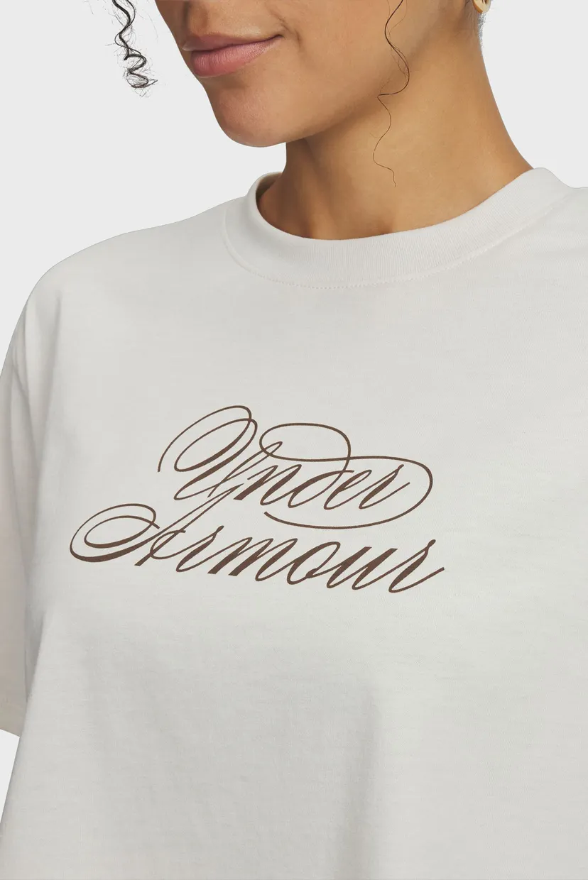 Жіноча біла футболка UA W SCRIPTHEART CROP SS 3