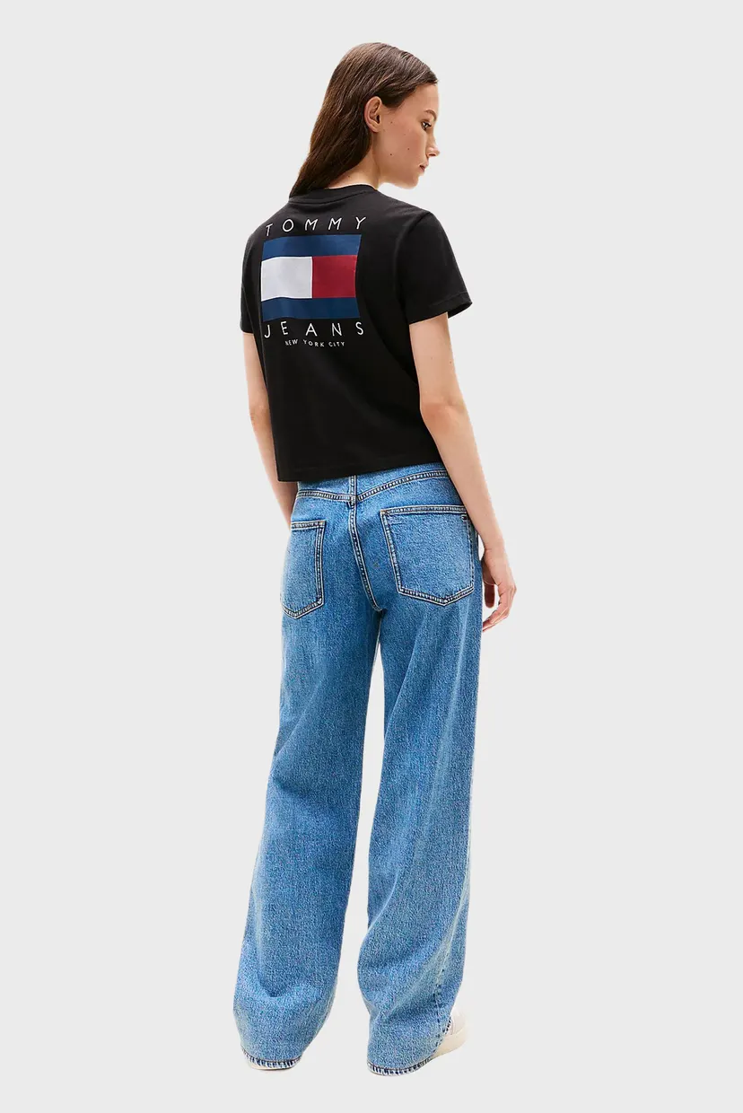 Женская черная футболка TOMMY US FLAG 3