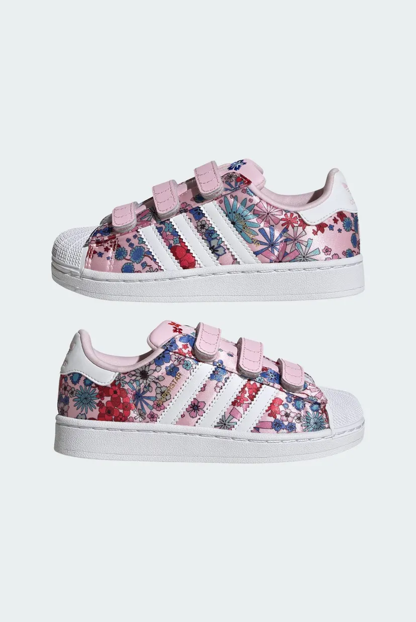 Детские розовые сникерсы с узором ADIDAS LIBERTY LONDON SUPERSTAR II COMFORT CLOSURE 7