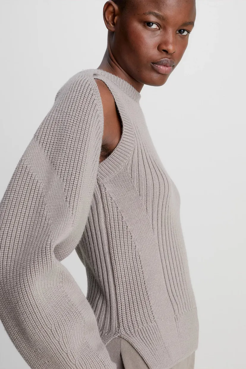 Женский бежевый шерстяной свитер SOFT WOOL RIB CUT OUT 4
