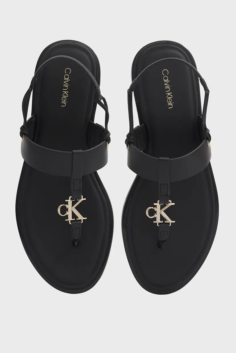 Женские черные кожаные сандалии ROUND FLAT THONG 4