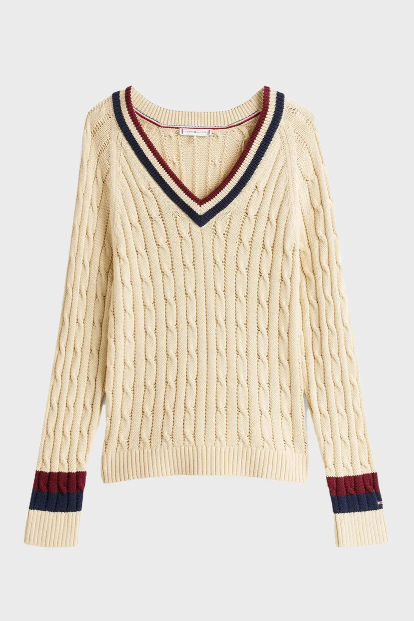 Жіночий бежевий пуловер VARSITY CABLE V-NK SWEATER LS 5