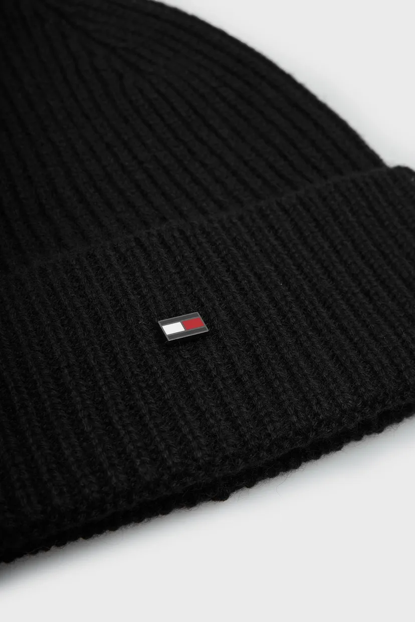 Чоловіча чорна кашемірова шапка TH CASHMERE PLAQUE BEANIE 4