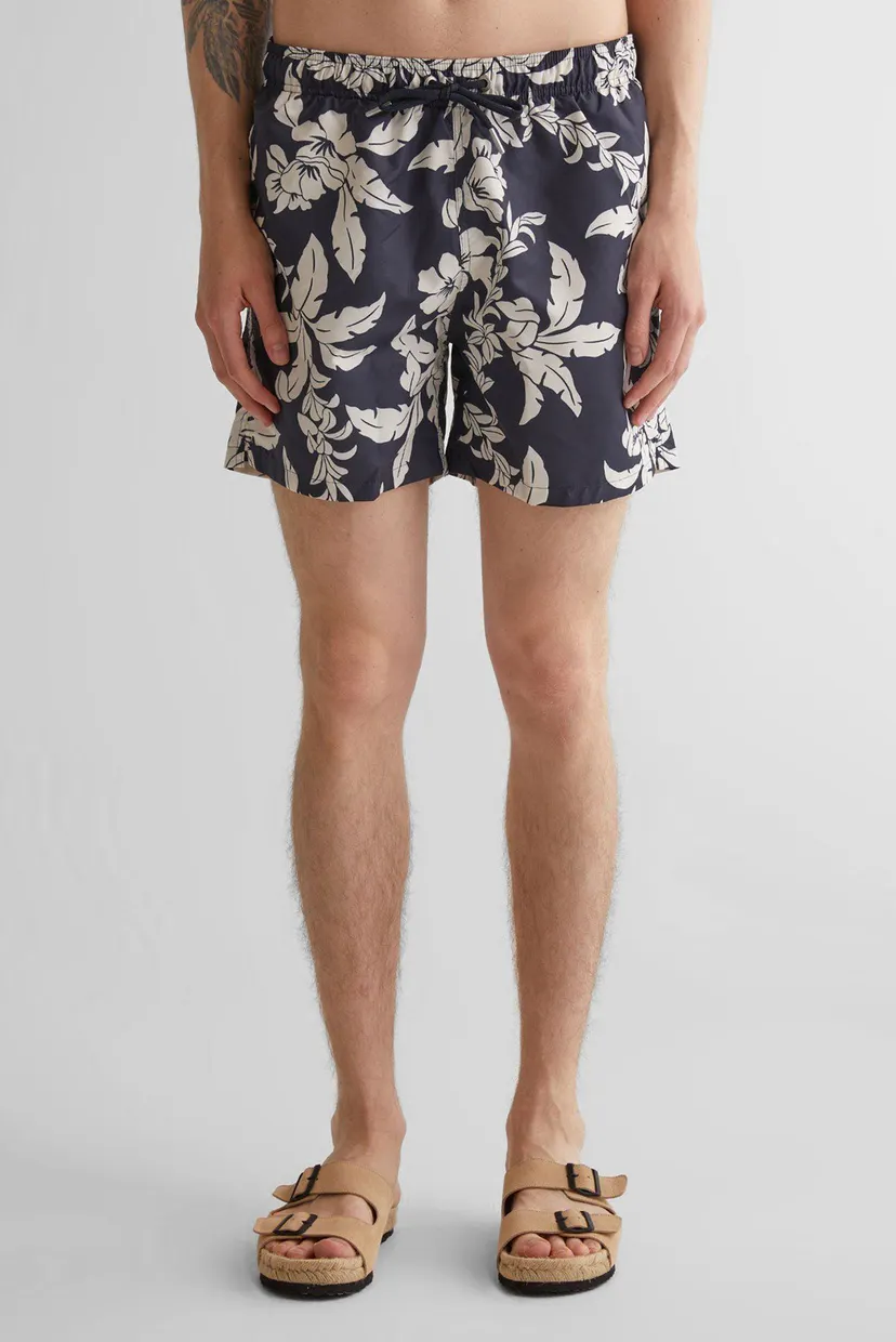 Мужские темно-синие плавательные шорты с узором PALM LEI PRINT SWIM SHORTS 4