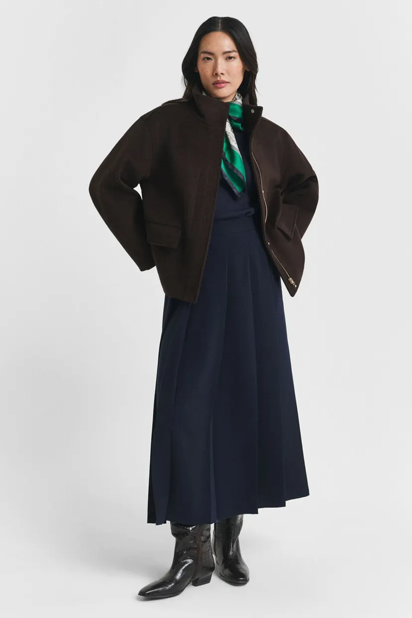 Жіноче темно-коричневе вовняне пальто SHORT WOOL JACKET WITH ZIP 6