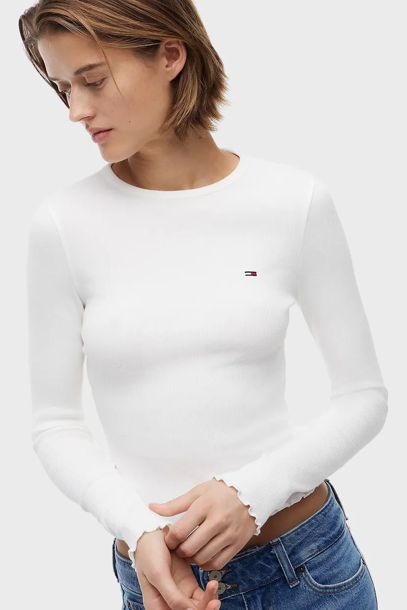 Жіночий білий лонгслів SLIM SH LETTUCE EDGE RIB LS 4