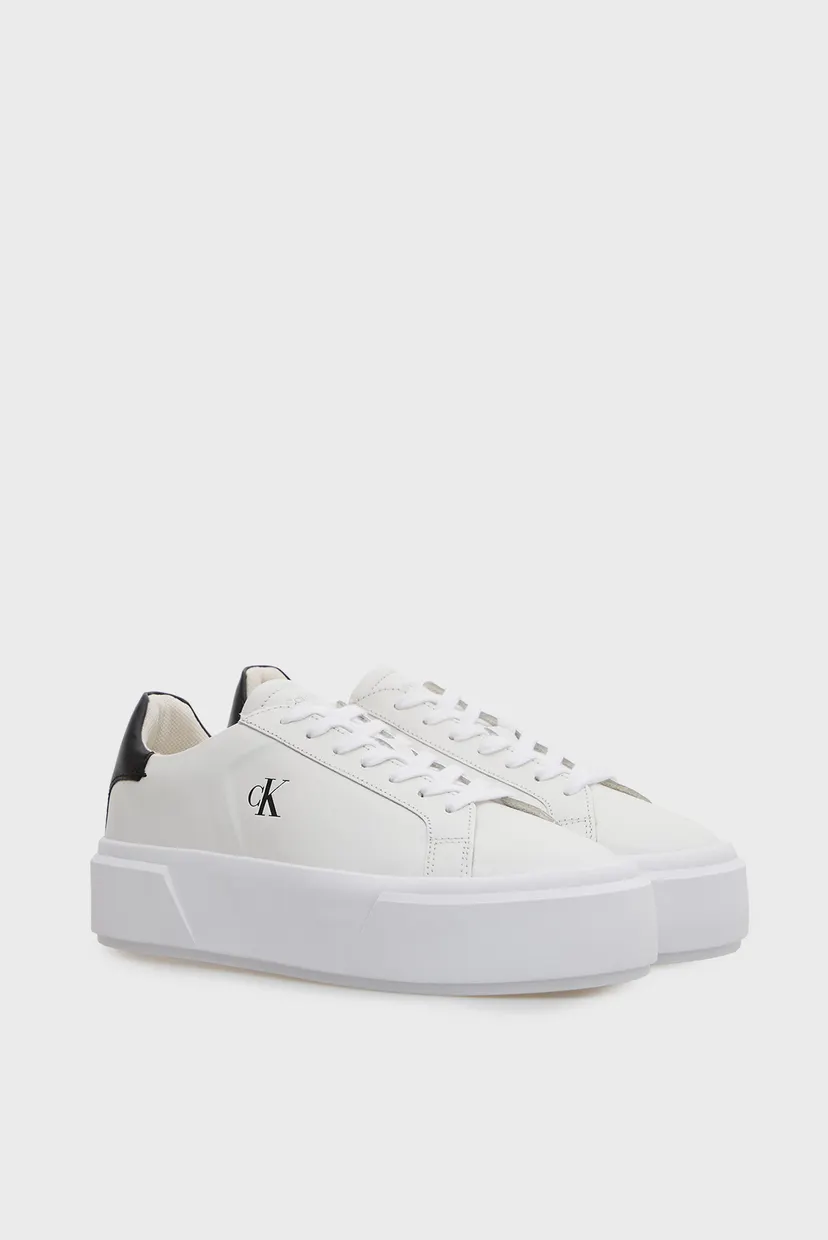 Женские белые кожаные сникерсы FLATFORM LACE UP 3