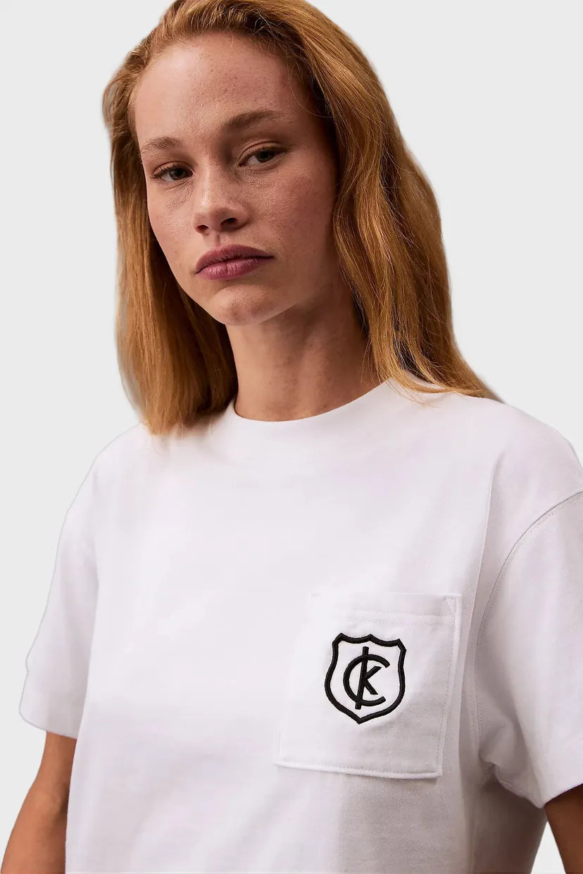 Жіноча біла футболка BOXY CK CREST CROP POCKET 5