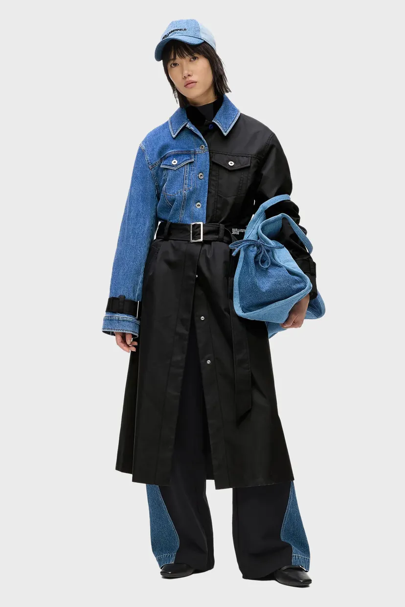 Женский черный плащ MIXED MATERIAL 4
