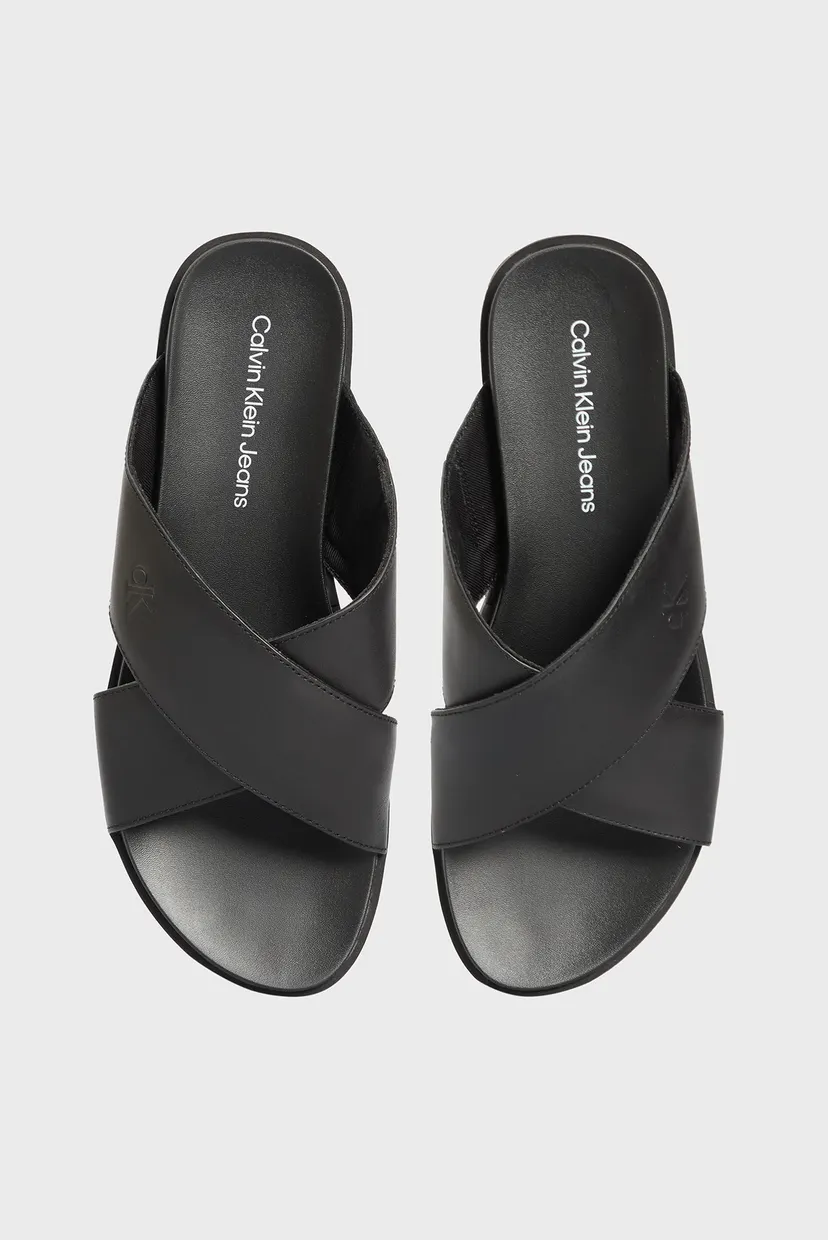 Женские черные кожаные мюли FLATFORM CROSS 4