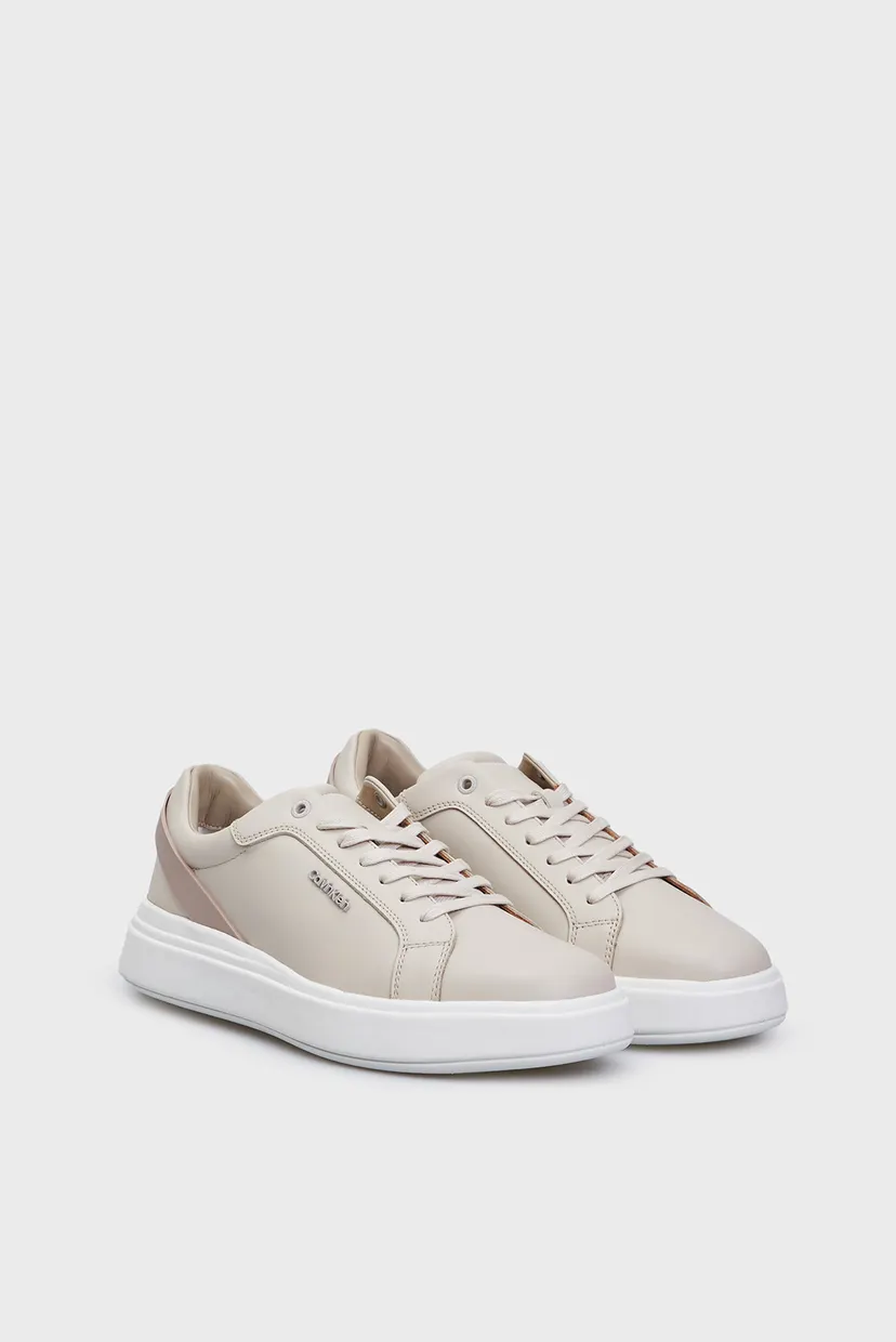 Мужские бежевые кожаные сникерсы LOW TOP LACE UP W/ STRIPE 3