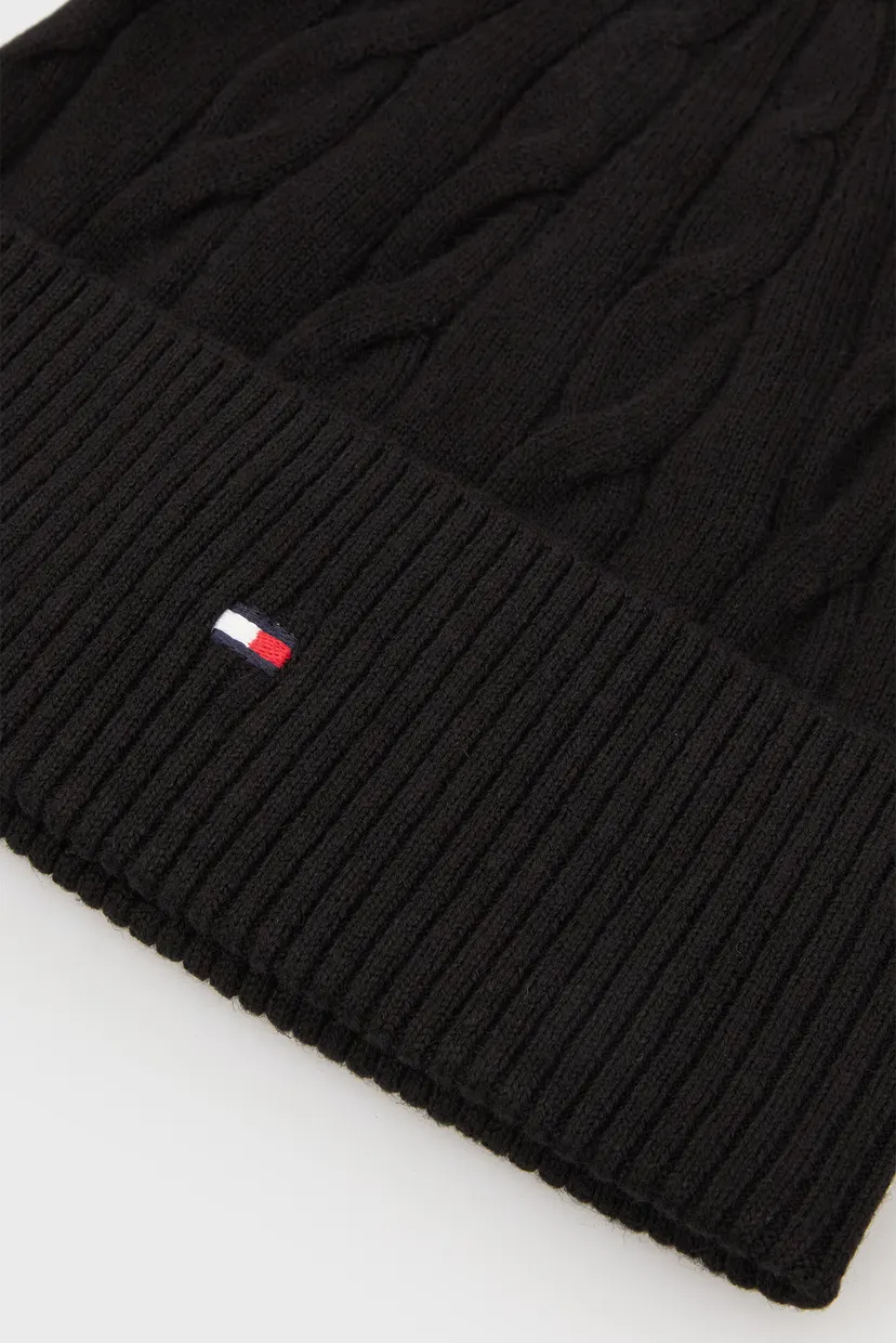 Мужская черная шерстяная шапка FLAG CABLE 4