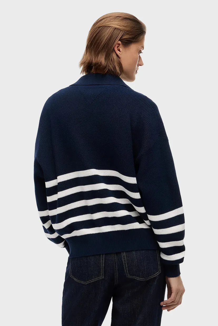 Женский темно-синий свитер в полоску QUARTER ZIP SWEATER 3