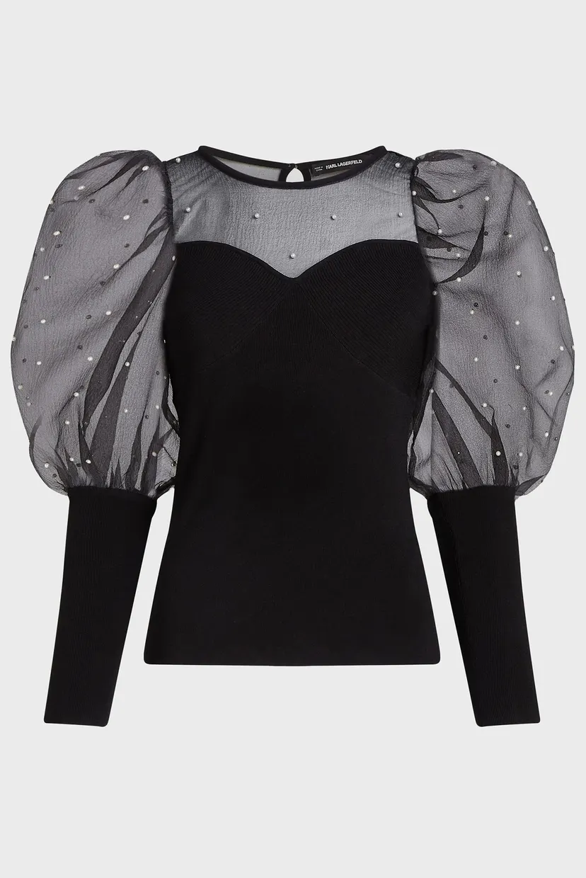 Женская черная буза PEARL PUFF SLEEVE 5