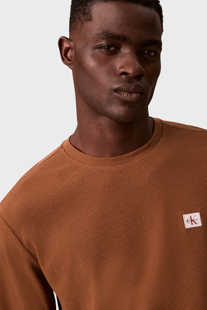 Мужской коричневый лонгслив WAFFLE BADGE CREWNK TEE 5