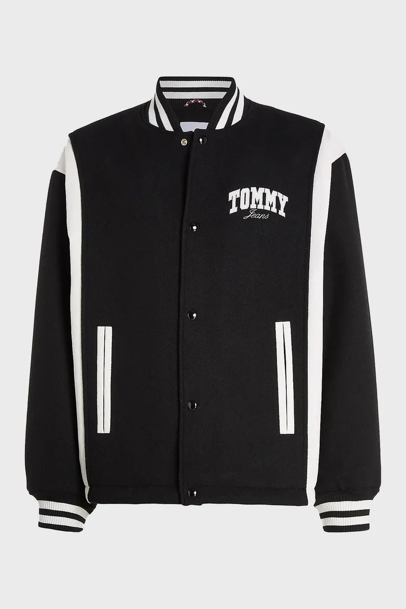 Чоловічий чорний бомбер TJM CORD WOOL MIX LETTERMAN 5