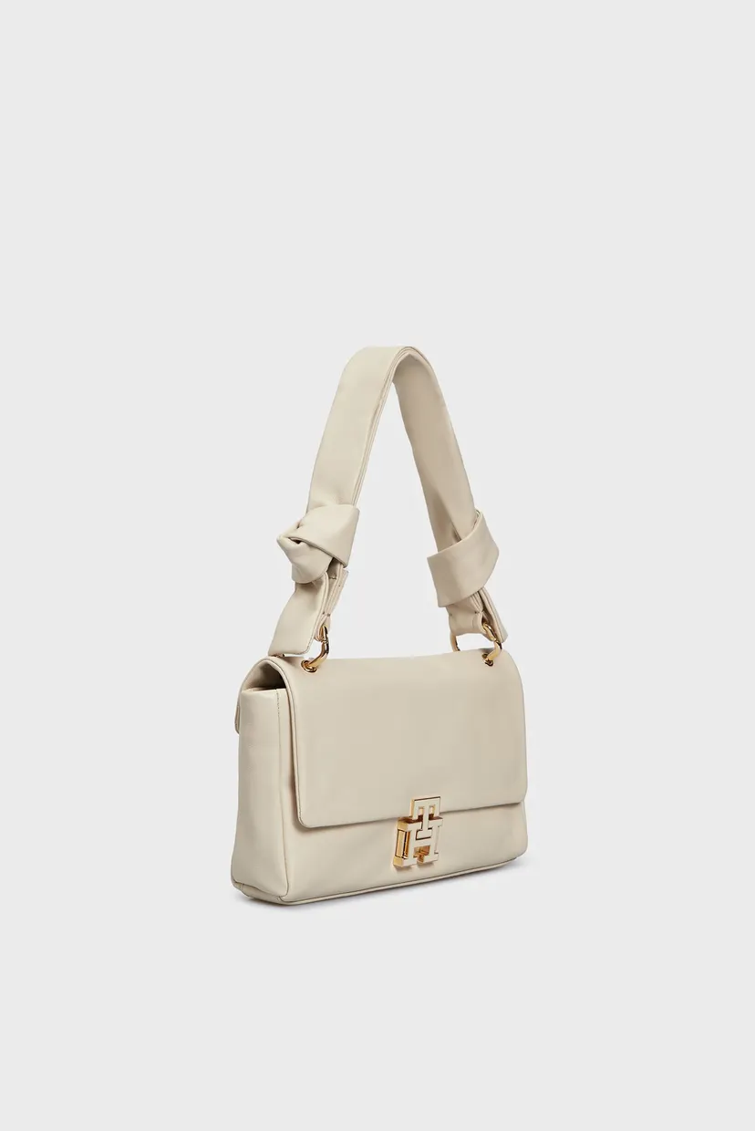 Жіноча біла шкіряна сумка PUSHLOCK LEATHER SHOULDER BAG 3
