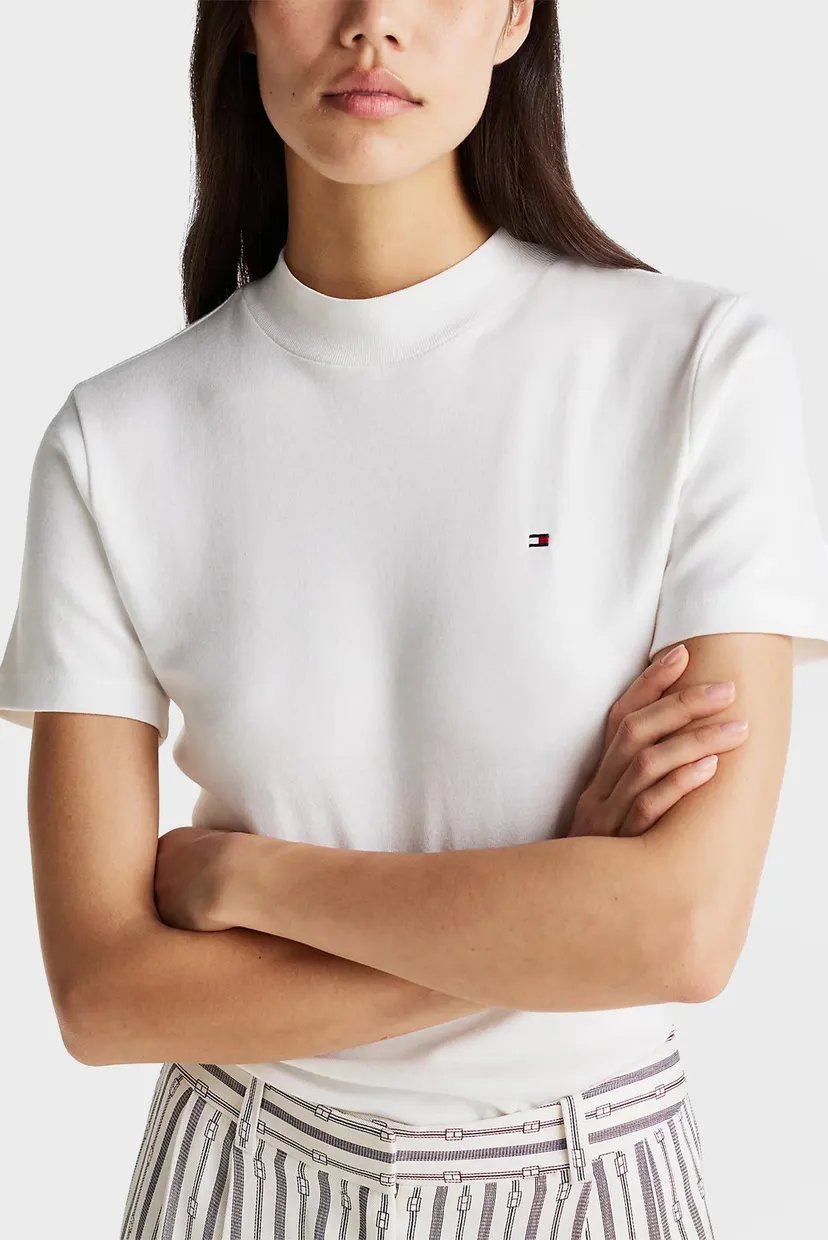 Женская белая футболка NEW CODY SLIM CROP MOCK-NK 4