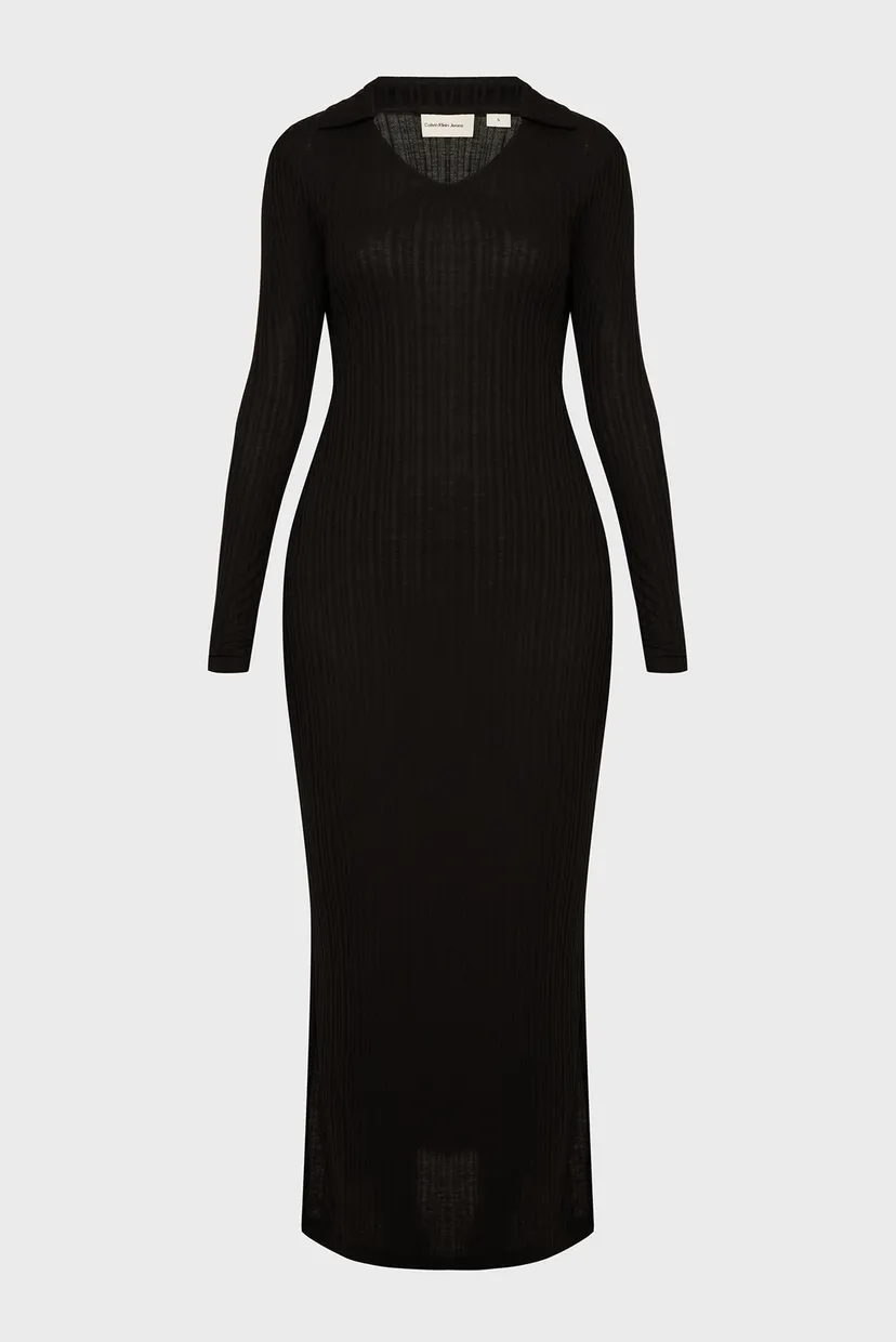 Женское черное платье SEMI SHEER RIB LONG DRESS 6