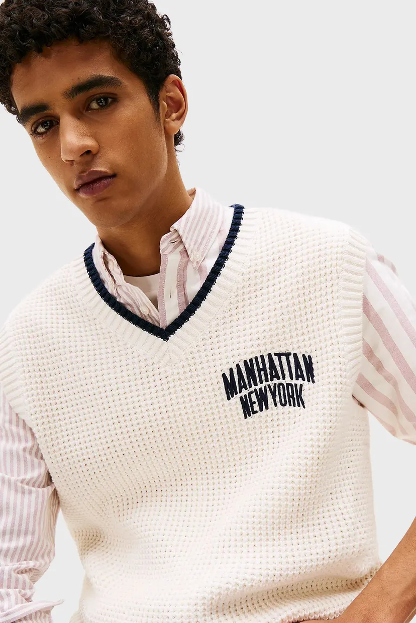 Мужской белый жилет REG WAFFLE KNITTED VEST 4
