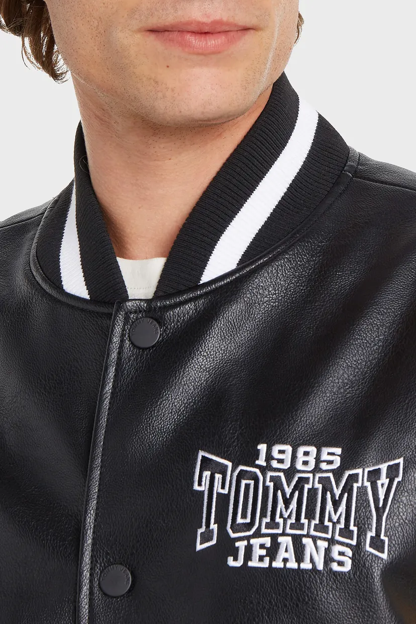 Чоловічий чорний бомбер TJM RLX FAUX LEATHER LETTERMAN 3