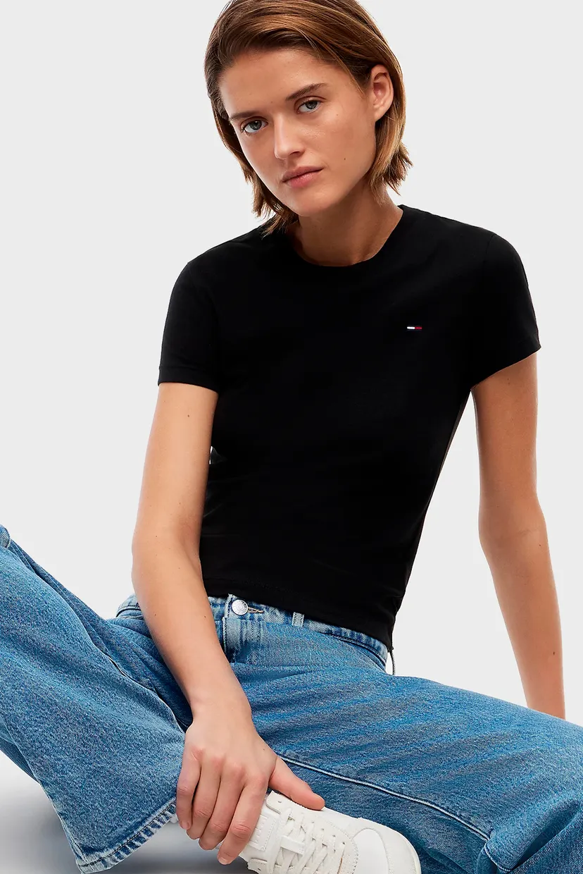 Женская черная футболка SLIM C-NECK 4