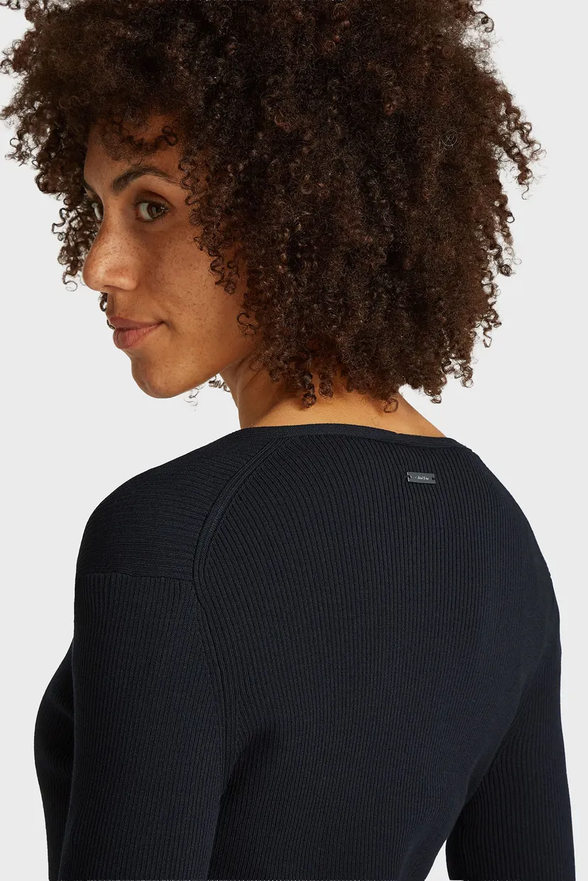 Женский черный пуловер ICONIC RIB V-NK SLIM SWEATER 4