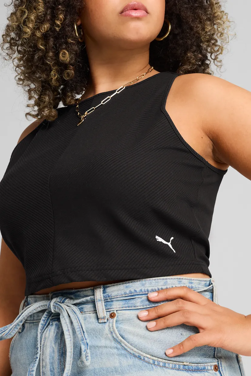Женский черный топ WARDROBE ESS Ribbed Crop Top Women 4