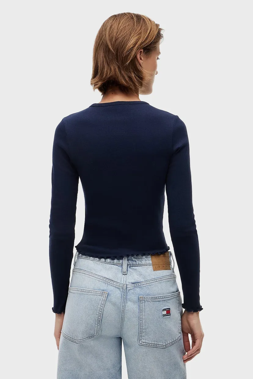 Жіночий темно-синій лонгслів SLIM SH LETTUCE EDGE RIB LS 3