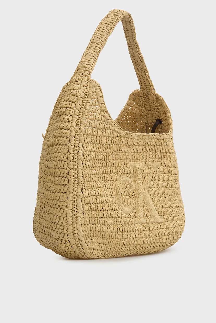 Женская бежевая сумка BOLD CK RAFFIA LG SHOULDER BAG 3