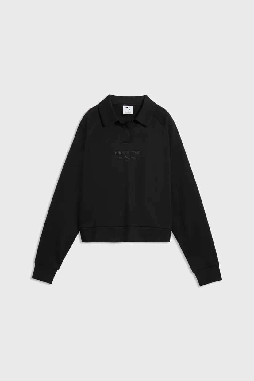 Женское черное поло PUMA Class Relaxed Long Sleeve Fleece Polo Women 4