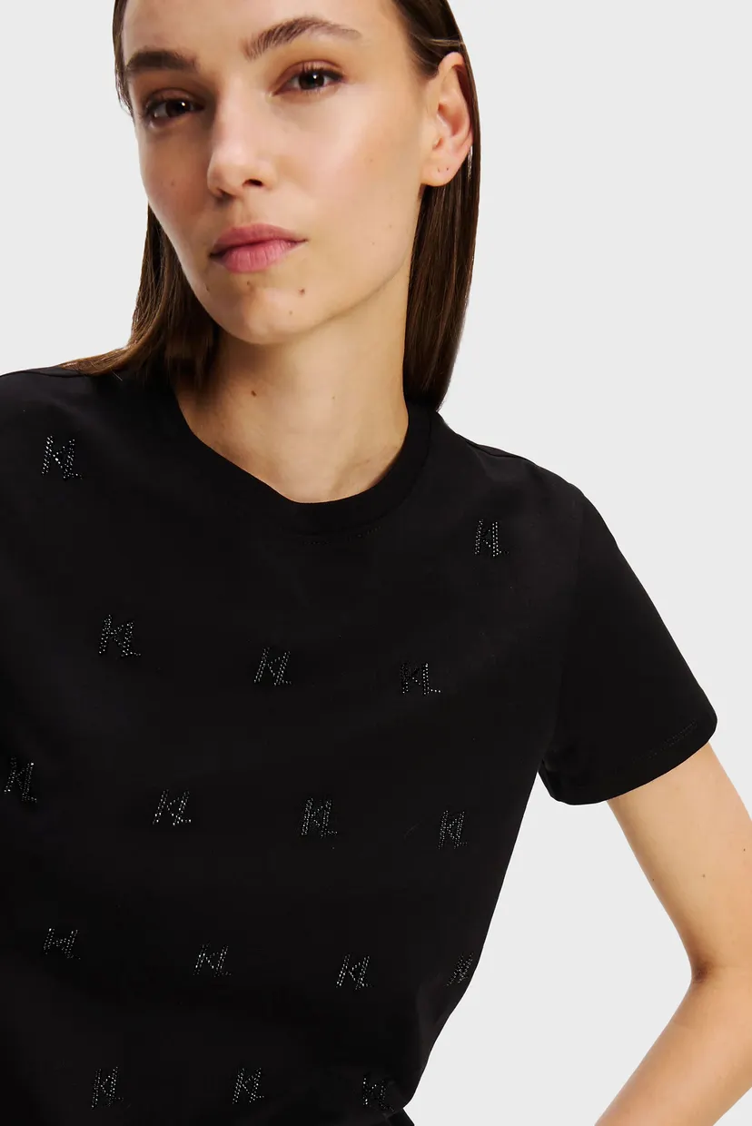 Жіноча чорна футболка з візерунком KL RHINESTONE T-SHIRT 4