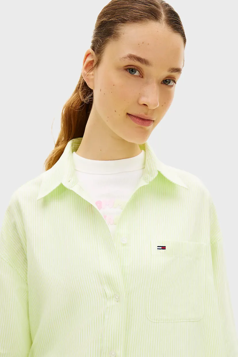 Женское салатовое льняное платье в полоску SHIRT 3