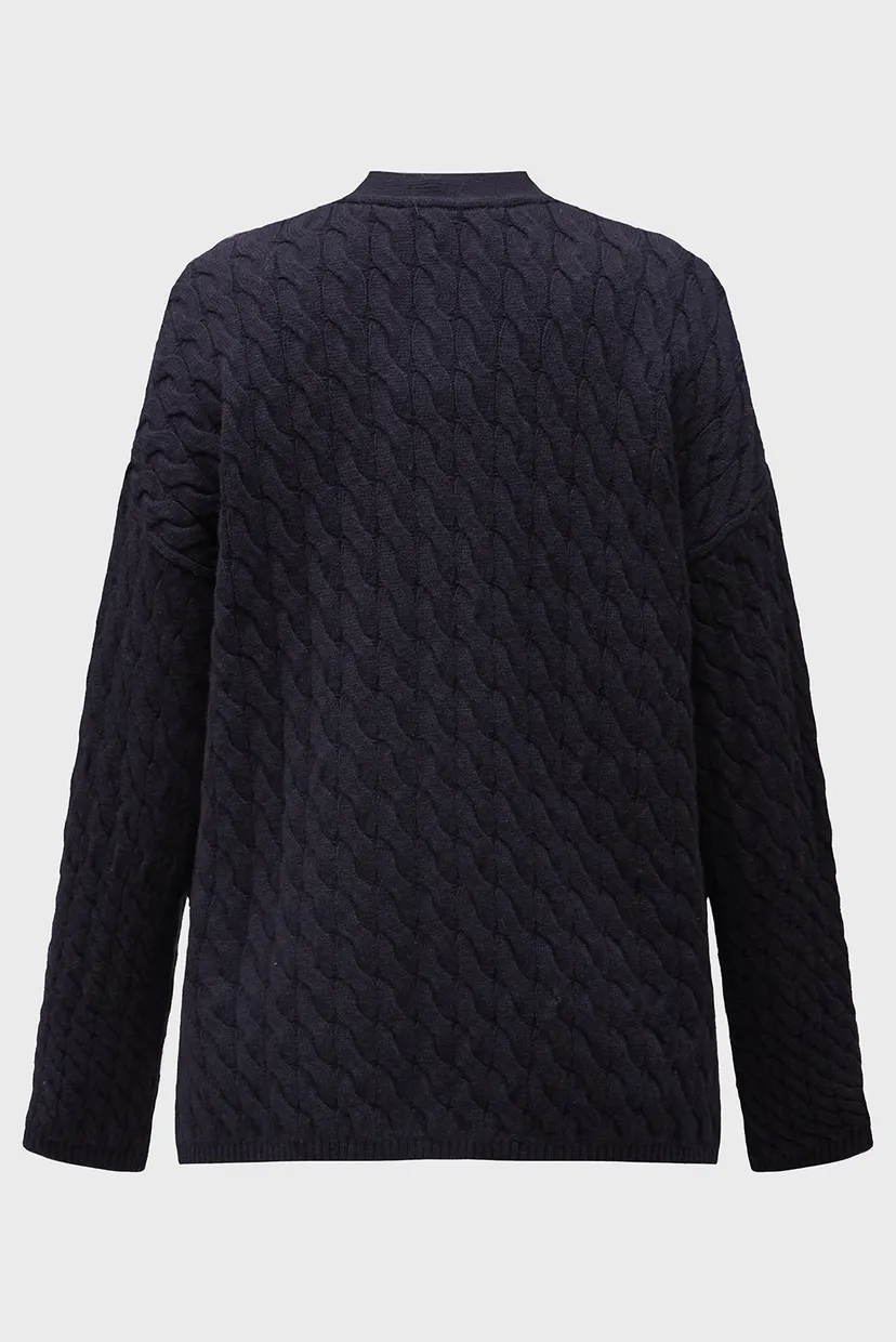 Жіночий темно-синій вовняний кардиган WOOL BLEND CABLE V-NK 5