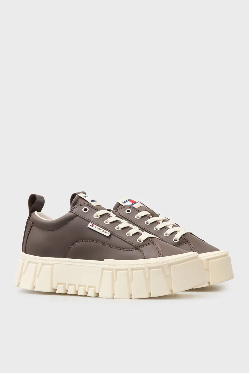 Жіночі коричневі шкіряні снікерси FLATFORM 3