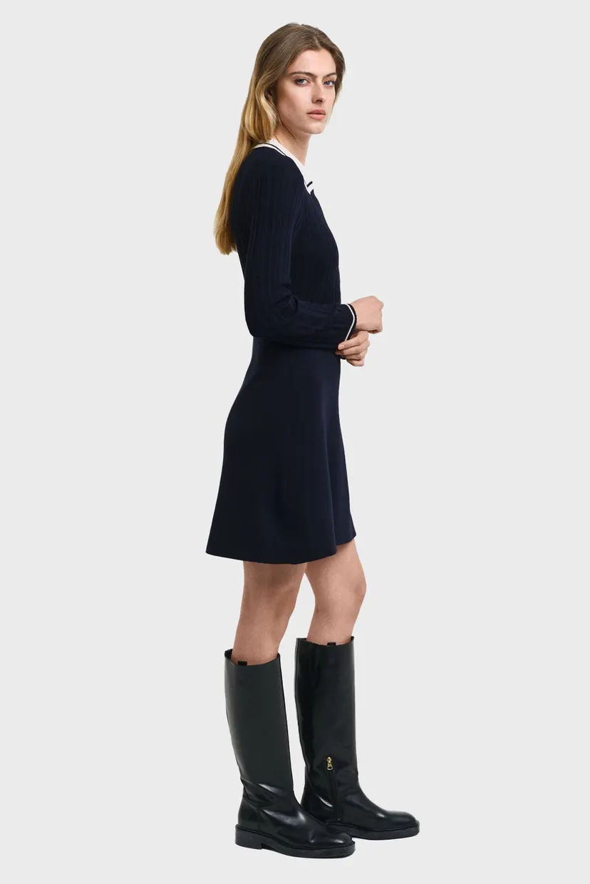 Женское темно-синее платье CONTRAST RIBBED KNITTED DRESS 3