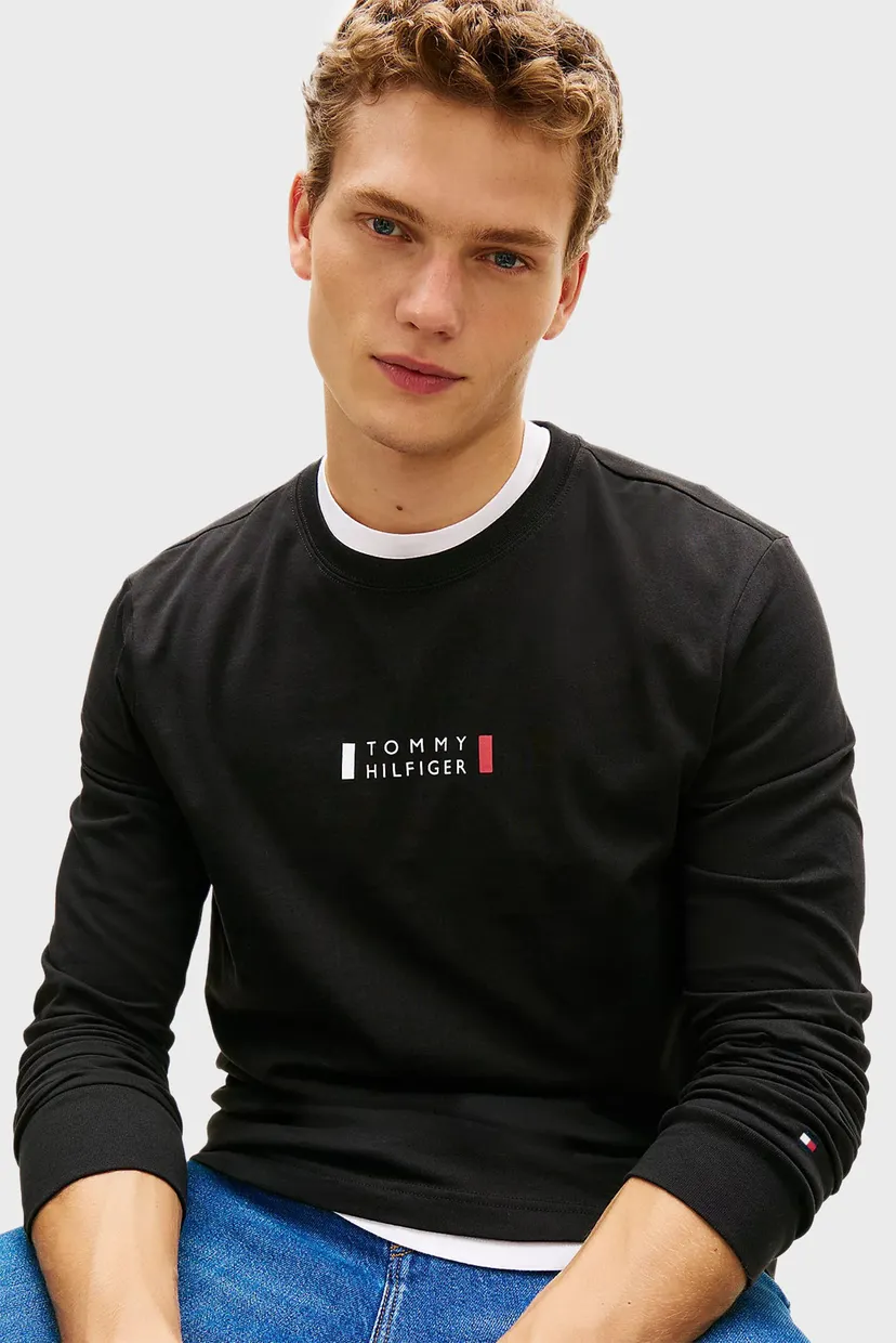 Мужской черный лонгслив BRAND LOVE 4