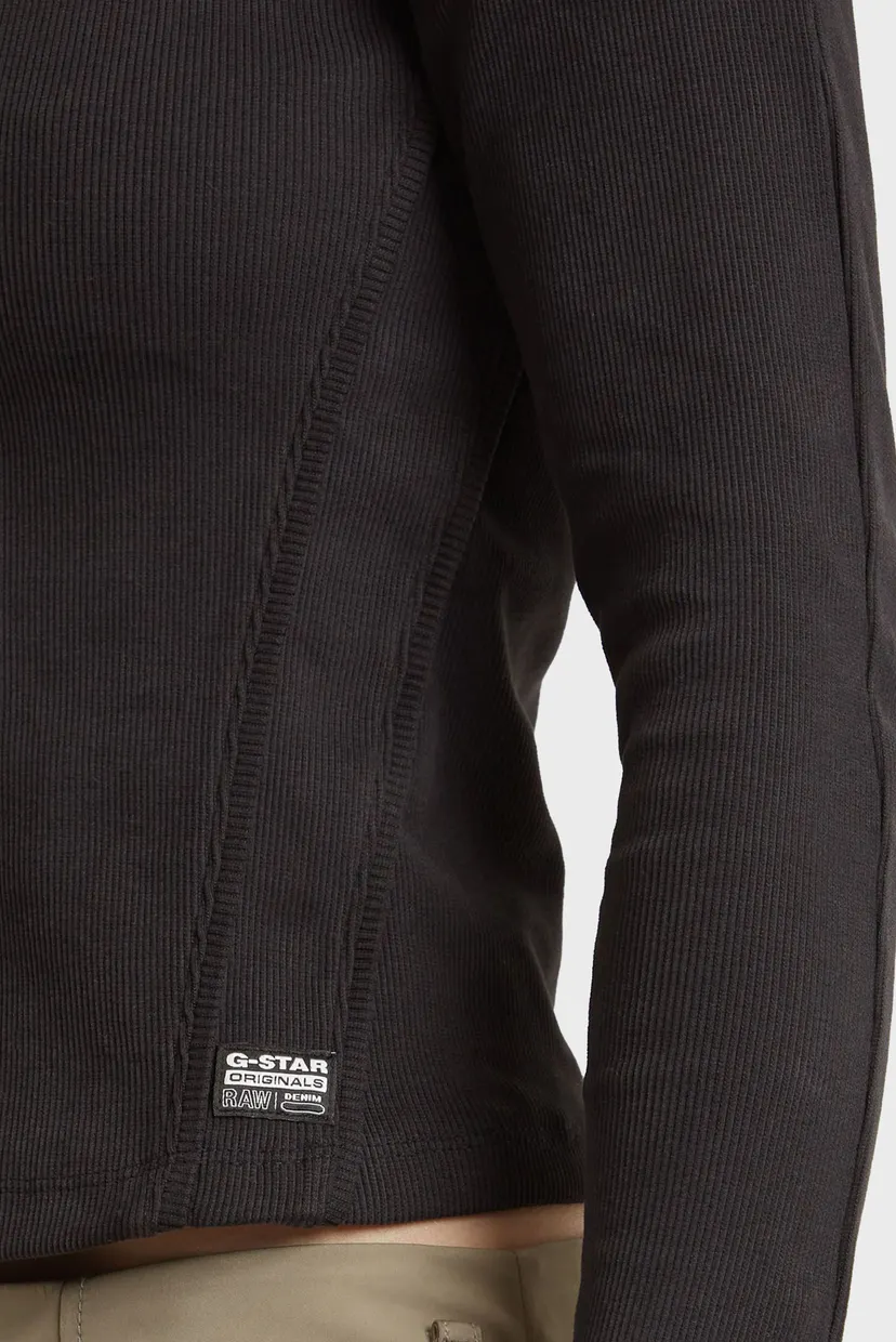 Женский черный лонгслив Asymmetric zip cropped slim mock 5
