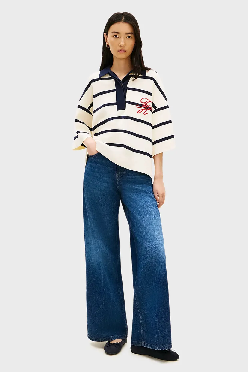 Жіноче біле поло у смужку FULL NEEDLE Tommy Hilfiger WW0WW49616