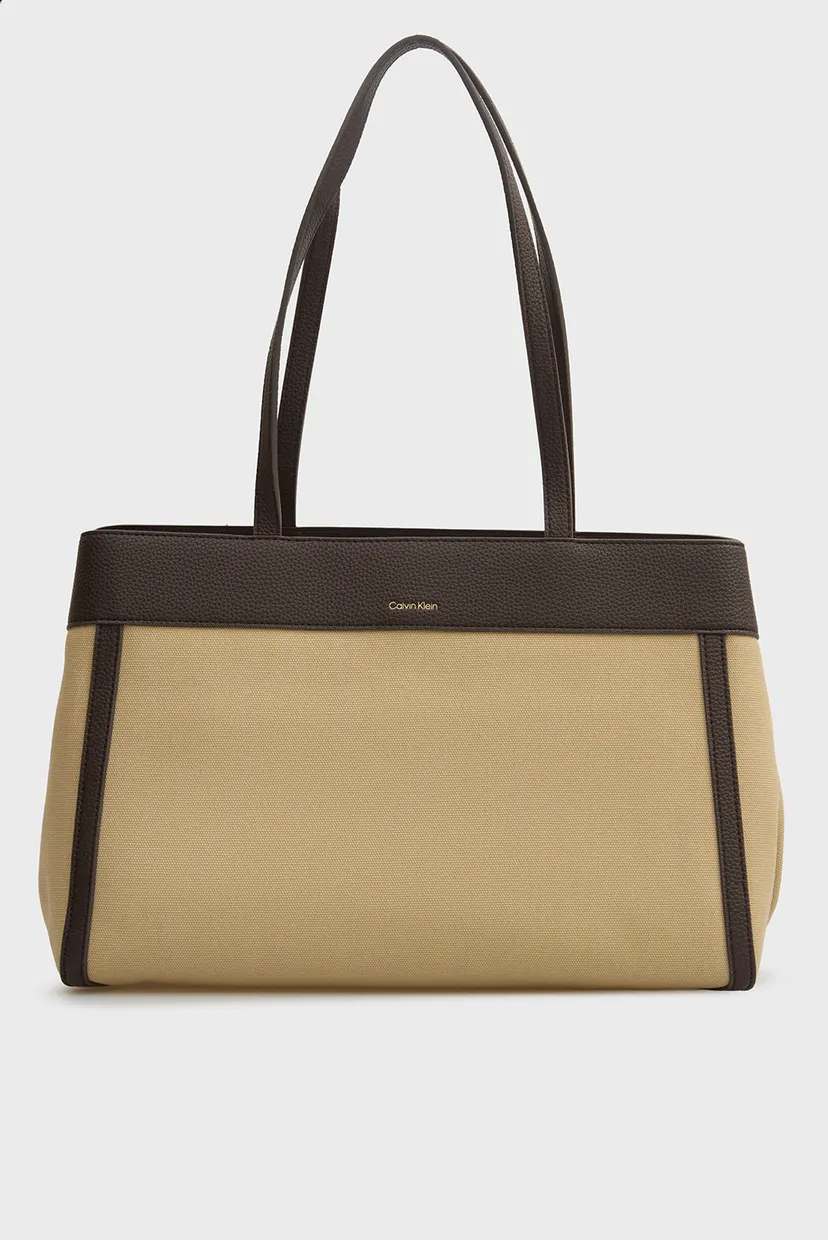 Женская бежевая сумка CK CANVAS MEDIUM TOTE 4