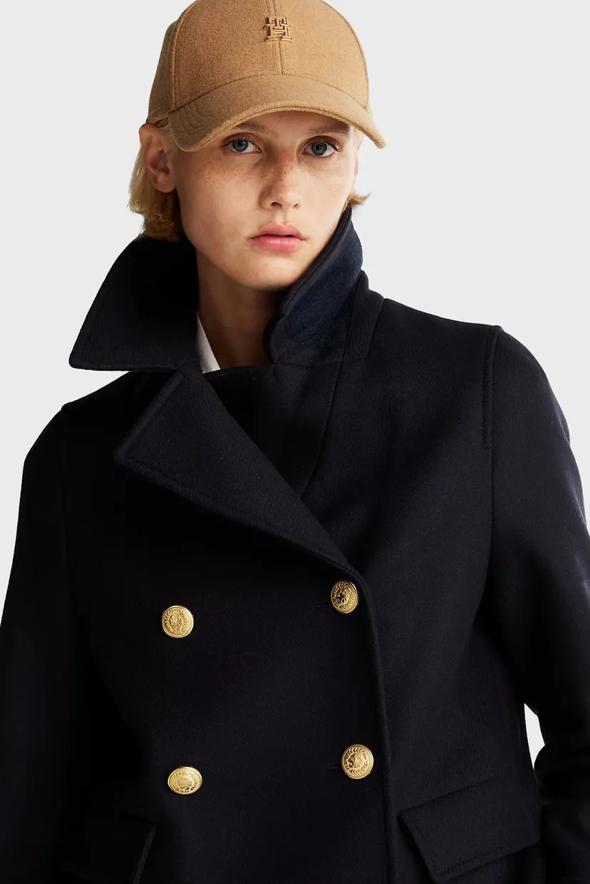 Женское темно-синее шерстяное пальто WOOL BLEND DB PEACOAT 4