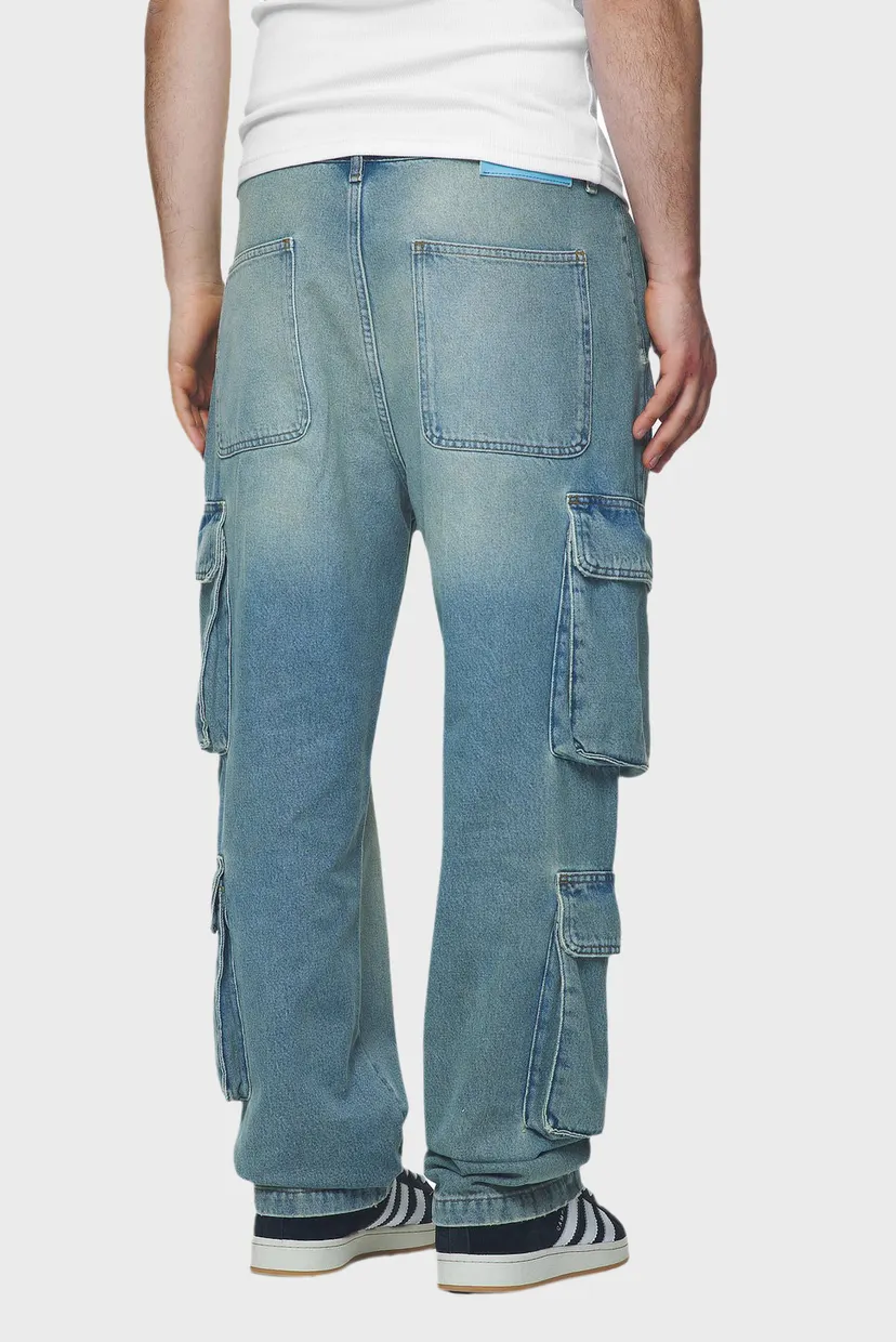 Мужские голубые джинсы ROMAIN WIDE DENIM CARGO PANTS WASHED VINTAGE BLUE 4